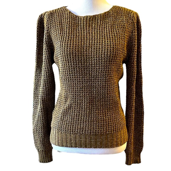 Vintage Sweaters - JEANNE PIERRE VINTAGE METALLIC RIBBED KNIT SWEATER BRONZE GOLD SIZE MEDIUM